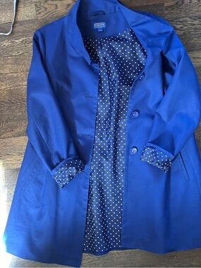 Pendleton Royal Blue Trench Coat Polka Dot Lining Button Front Jacket L